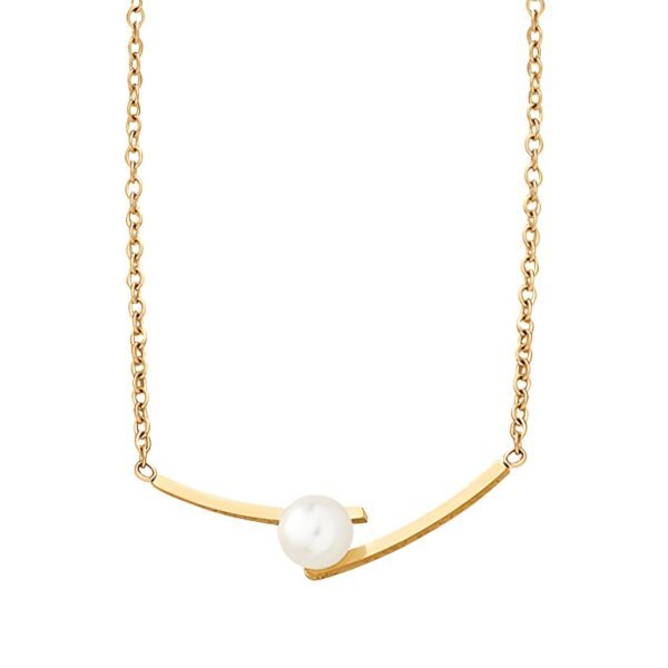 Pearl Bridge Necklace, 18K Gold Plated Steel